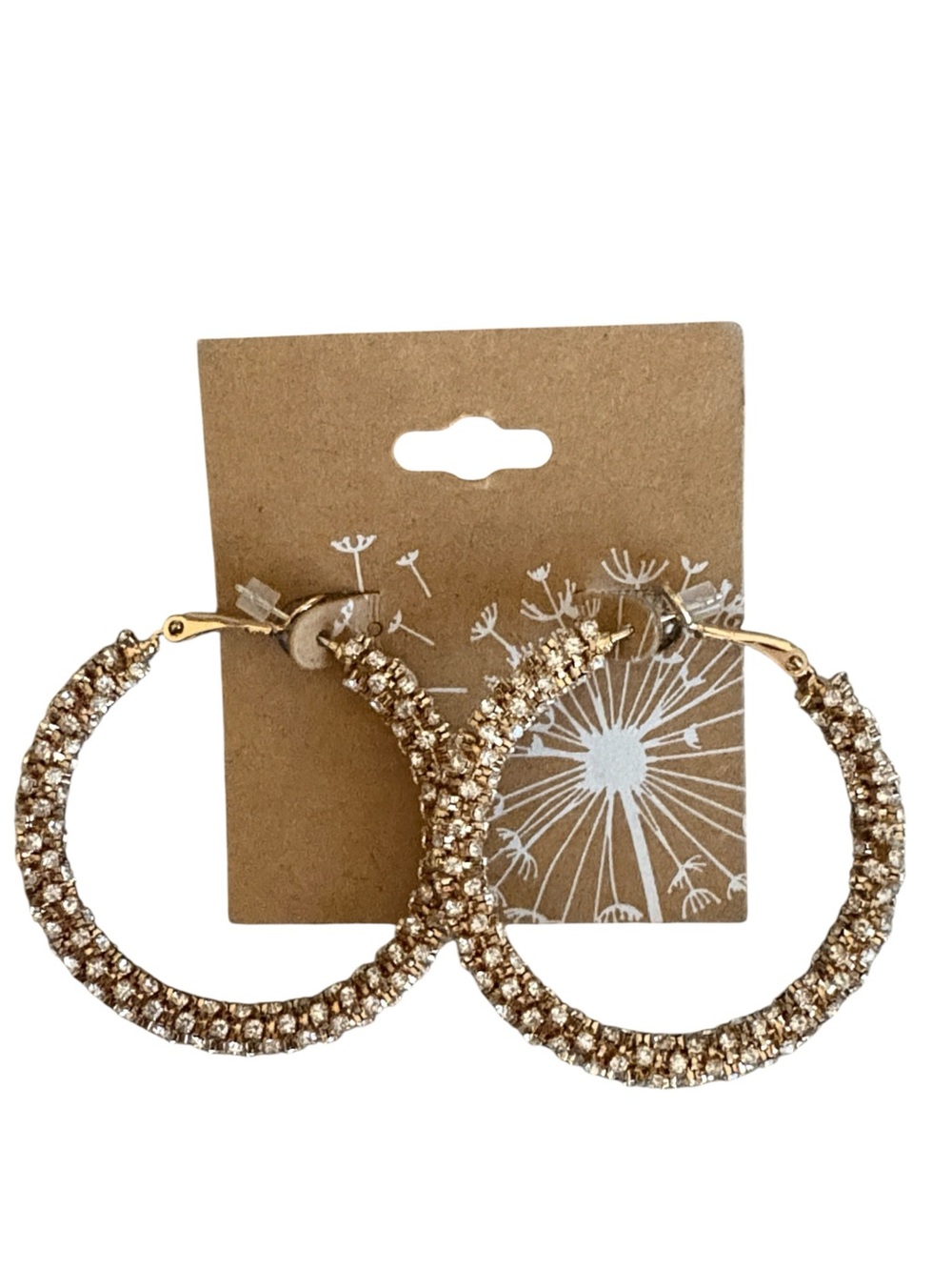 Glam Gold Tone Rhinestone Hoop Earrings 1.5” New